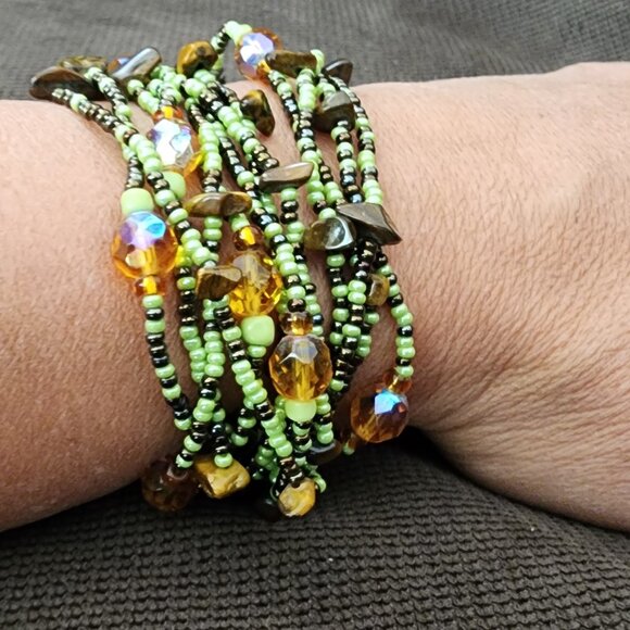 Claire's Green/Brown Multi-Strand Beaded Bohemian Style Bracelet - Picture 5 of 12